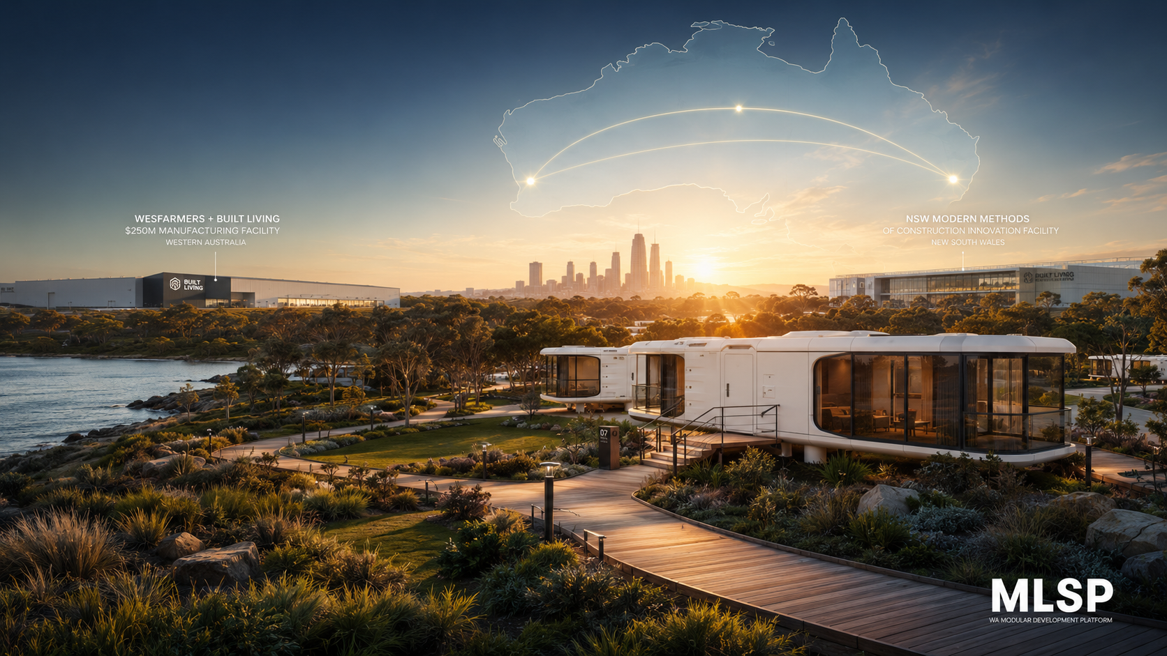 Luxury MLSP modular cabin in a Western Australian caravan park representing Australia's modular construction growth following major WA and NSW government investments.