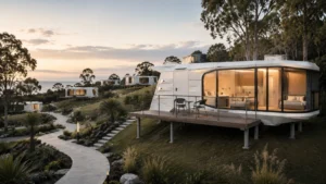 Western Australian caravan park with cabins set into the landscape